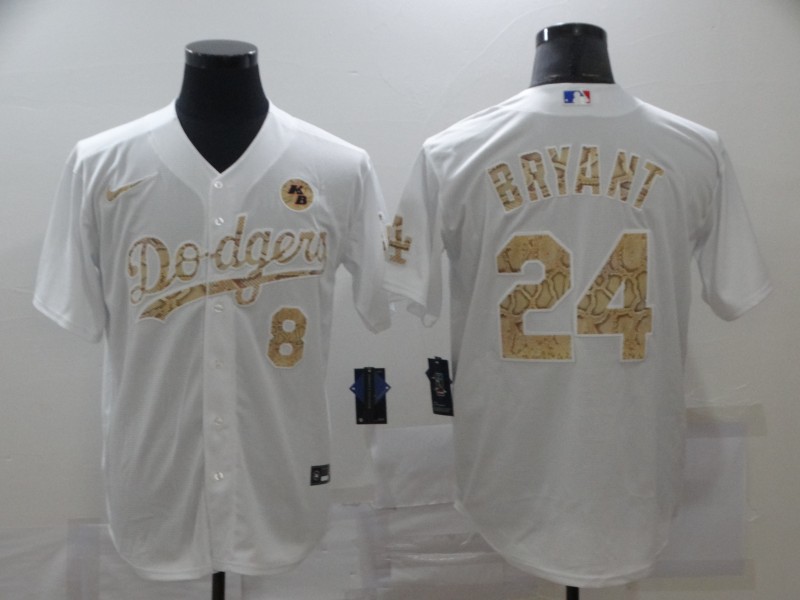 Men's Los Angeles Dodgers Front #8 Back #24 Kobe Bryant With KB Patch White Cool Base Stitched jersey Men's Los Angeles Dodgers Front #8 Back #24 Kobe Bryant With KB Patch White Cool Base Stitched jersey